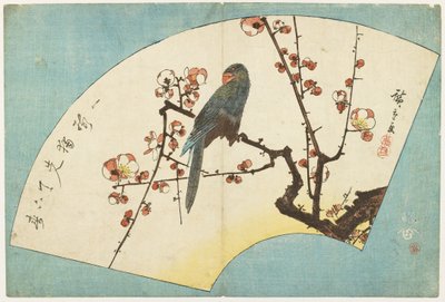 （開花梅のオウム）、19世紀半ば 作： Utagawa Hiroshige