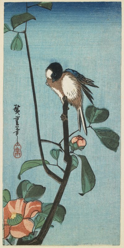 （カメリアのシジュウカラ）、1830-1858 作： Utagawa Hiroshige