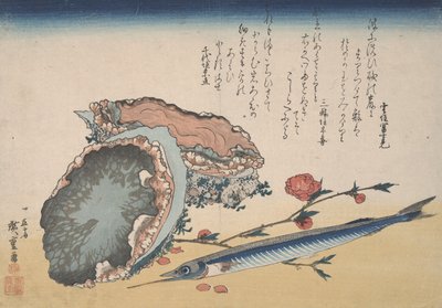 アワビ、くちばし、桃の花 作： Utagawa Hiroshige