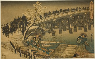 第11幕 第1部 夜襲への接近 (十一段目一、夜地押し寄せ) 連載「忠臣蔵の仇討ち」より 作： Utagawa Hiroshige