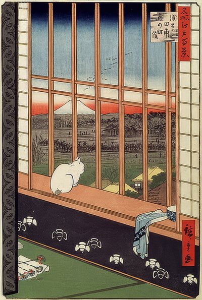 浅草田と鳥の町まつり。シリーズから：江戸百景1861 作： Utagawa Hiroshige