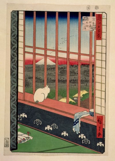 鶏の祭典の浅草水田、1857年頃（色の木版画） 作： Utagawa Hiroshige