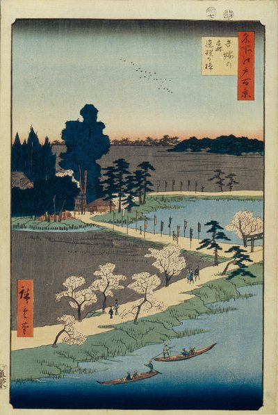 吾妻の森神社と絡み合う樟脳名所江戸百景1856-1858 作： Utagawa Hiroshige