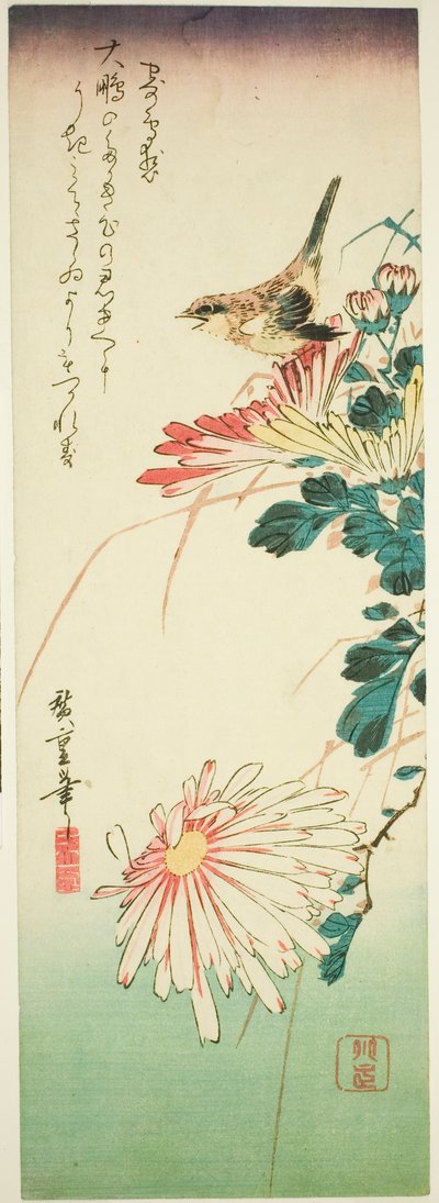 鳥と菊 作： Utagawa Hiroshige