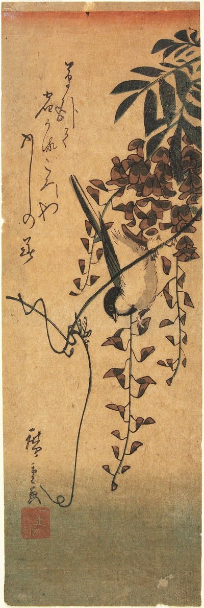 Vogel auf Glyzinienranke 作： 歌川広重