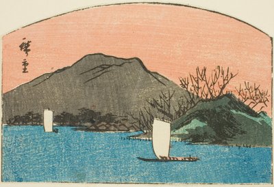 湖のボート、無題のはりまぜ版画の一部 作： Utagawa Hiroshige