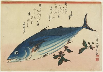 ボニートとチェリーの葉、1832-1833 作： Utagawa Hiroshige