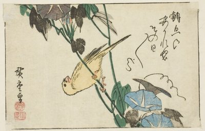 カナリアと朝顔 作： Utagawa Hiroshige
