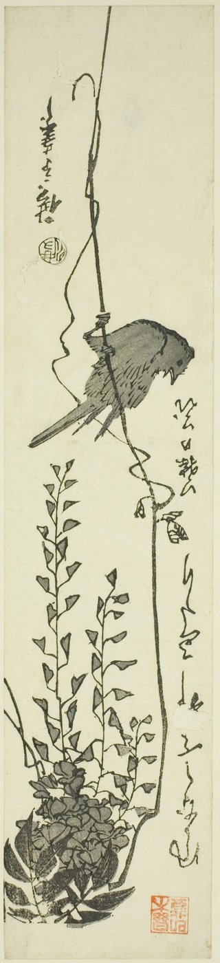 カナリアと藤 作： Utagawa Hiroshige