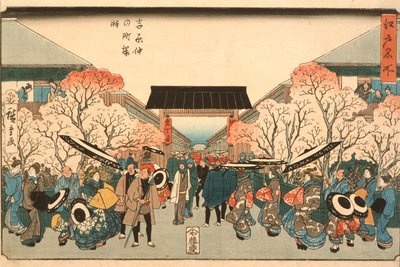 江戸の名所「吉原の中野の桜の時間」c.1848-9（色版画） 作： Utagawa Hiroshige