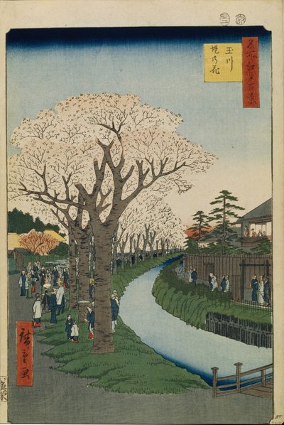 多摩川のほとりの桜名所江戸百景1856-1858 作： Utagawa Hiroshige