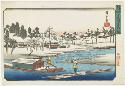 1832-1839年のマサキでの雪の後の晴天 作： Utagawa Hiroshige