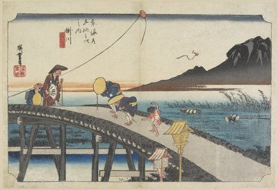 掛川のアキバ山遠景c。 1833 作： Utagawa Hiroshige