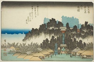 絵ヴェ人ｇ ベッｌ あｔ 池上 （池上 の 板書）、 ｆろｍ テェ セリエｓ ”英ｇｈｔ ヴィエｗｓ 員 テェ エンビロンｓ おｆ 江戸 （江戸 金庫 八景 の うち）” 作： Utagawa Hiroshige