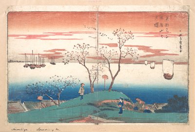 御殿山の夕桜 作： 歌川広重