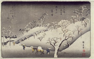 江戸の八景飛鳥山の夕雪c.1838（版画カラープリント） 作： Utagawa Hiroshige