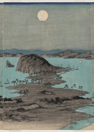 武蔵国満月の金沢近郊八景夕景 作： Utagawa Hiroshige