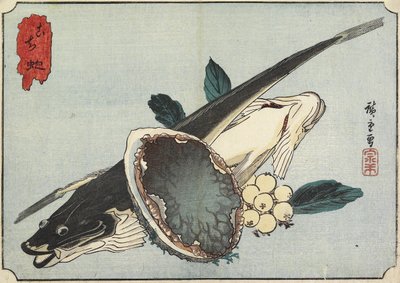 フラットヘッドとアワビ、19世紀初頭 作： Utagawa Hiroshige