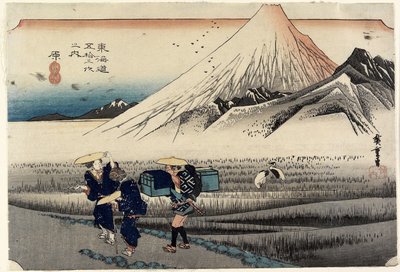 朝の富士、原、c。 1833 作： Utagawa Hiroshige