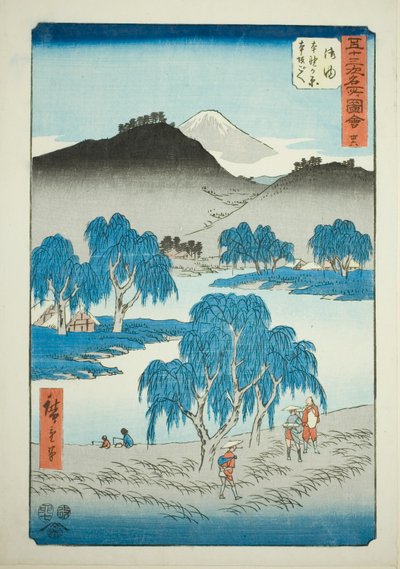 Goyu: Motono Plain and Motosaka Pass (Goyu, Motonogahara Motozaka goe), no. 36 from the series "Famous Sights of the Fifty-three Stations (Gojusan tsugi meisho zue)," also known as the Vertical Tokaido 作： Utagawa Hiroshige