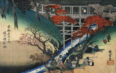 広重 小川沿いのカエデの木の下の人々 作： Utagawa Hiroshige