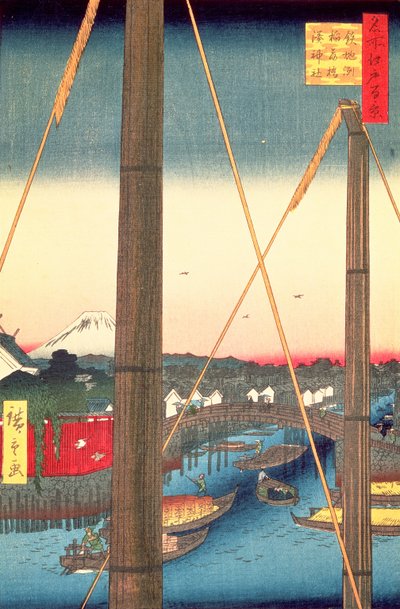イナリ橋と港神社、鉄砲水、シリーズ77江戸百景、江戸時代、安政、1857年（版画） 作： Utagawa Hiroshige