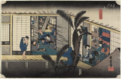 サービングメイド付きイン、赤坂、c。 1833 作： Utagawa Hiroshige