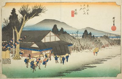 Ishibe: Megawa Village (Ishibe, Megawa no sato), from the series "Fifty-three Stations of the Tokaido (Tokaido gojusan tsugi no uchi)," also known as the Hoeido Tokaido 作： Utagawa Hiroshige