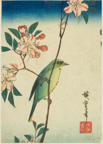 開花枝のメジロ 作： Utagawa Hiroshige