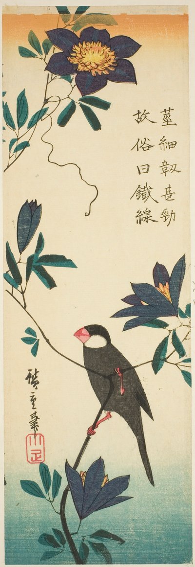 文鳥とクレマチス 作： Utagawa Hiroshige