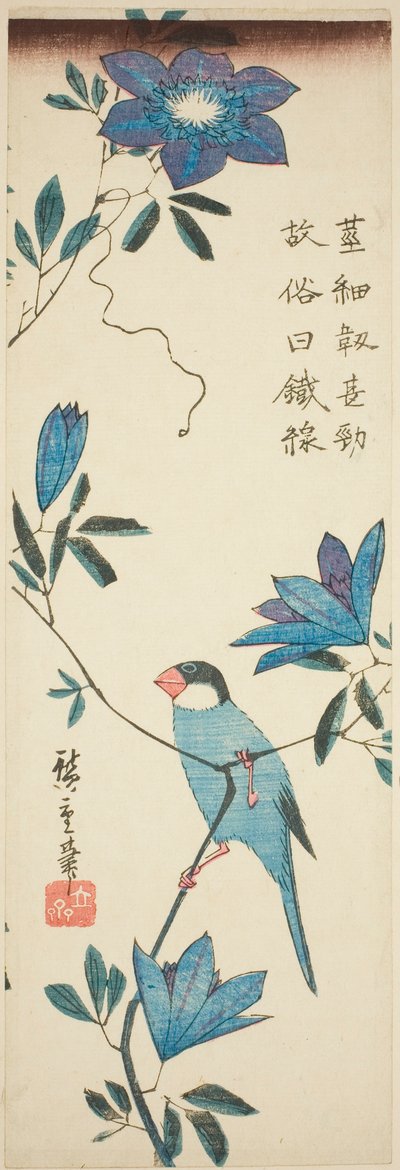 文鳥とクレマチス 作： Utagawa Hiroshige