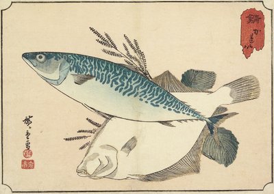 サバとオヒョウ、19世紀初頭 作： Utagawa Hiroshige