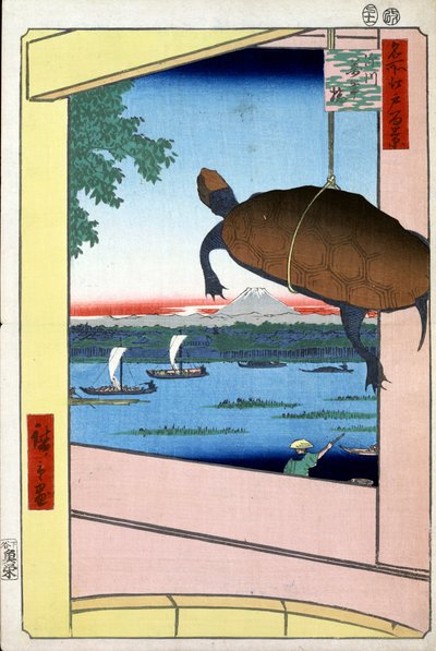 万年橋と深川地区 名所江戸百景 1856-1858. 作： Utagawa Hiroshige