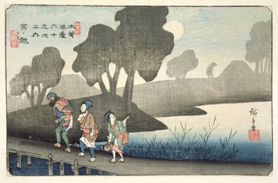 みやのこし、シリーズNo.37「木曽街道69駅」パブ。法栄堂と金柔道、1830年代後半（色木版画） 作： Utagawa Hiroshige