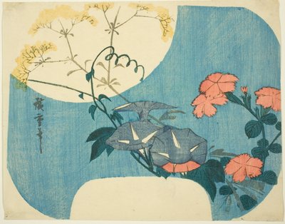 「月下七花」より 朝顔・桃・乙女の花 作： Utagawa Hiroshige