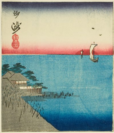 Morning Market at Nihon Bridge (Nihonbashi, asaichi), section of a sheet from the series "Cutouts of Famous Places in Edo (Harimaze Koto meisho)" 作： Utagawa Hiroshige