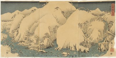 1857年8月、木曽峠の山と川 作： Utagawa Hiroshige