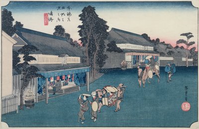 成海：「東海道五十三次」シリーズの生地、有松絞りの生地、1834-35年（色木版） 作： Utagawa Hiroshige