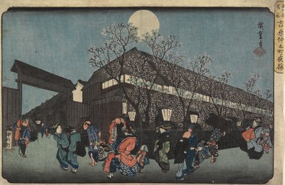 吉原の桜と中野町の夜景、1832-1834 作： Utagawa Hiroshige