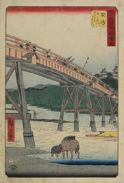 No.39 Yahagi Bridge over Yahagi River, Okazaki, July 1855 作： Utagawa Hiroshige