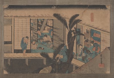 No.37「赤坂メイドのいる宿」東海道53駅発、1833年 作： Utagawa Hiroshige