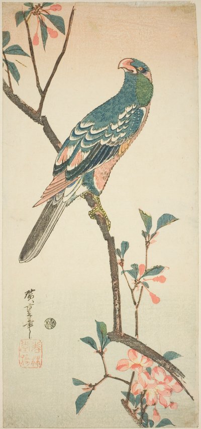 開花枝のオウム 作： Utagawa Hiroshige