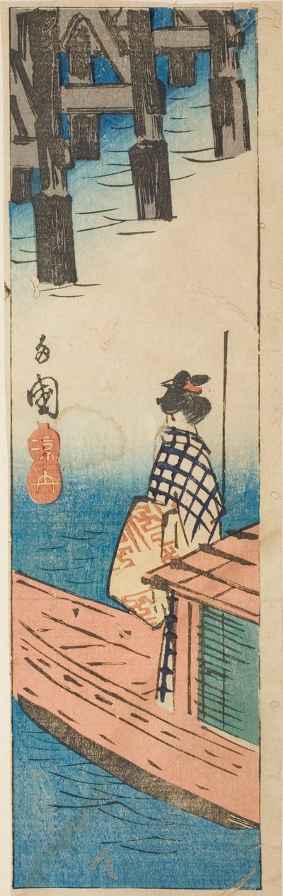 両国橋の遊覧船（両国すずみぶね） 「名所江戸名所切絵（はりまぜことめいしょう）」の一部 作： Utagawa Hiroshige