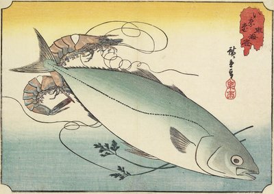 エビとイエローテール、19世紀初頭 作： Utagawa Hiroshige