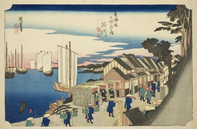 Shinagawa: Departure of the Daimyo (Shinagawa, shoko detachi), from the series "Fifty-three Stations of the Tokaido Road (Tokaido gojusan tsugi no uchi)," also known as the Hoeido Tokaido 作： Utagawa Hiroshige