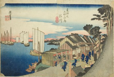 Shinagawa: Sunrise (Shinagawa, hinode), from the series "Fifty-three Stations of the Tokaido Road (Tokaido gojusan tsugi no uchi)," also known as the Hoeido Tokaido 作： Utagawa Hiroshige