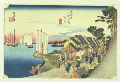 Shinagawa: departure of a Daimyo, in later editions called Sunrise, No.2 from the series 53 Stations of the Tokaido (Tokaido gojusan tsugi no uchi), pub. by Hoeido, 1833 (oban size, yoko-e - horiz 作： Utagawa Hiroshige