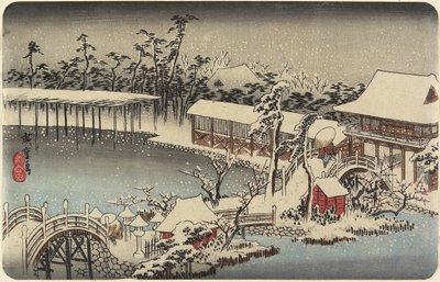 亀戸天満神社境内の雪、1832-1834年 作： Utagawa Hiroshige