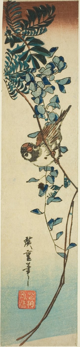 すずめと藤 作： Utagawa Hiroshige