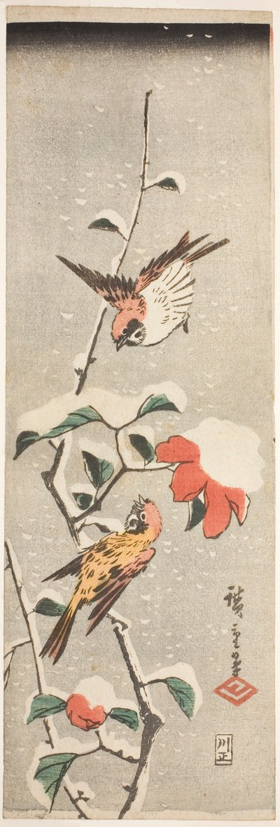 雀と雪椿 作： Utagawa Hiroshige